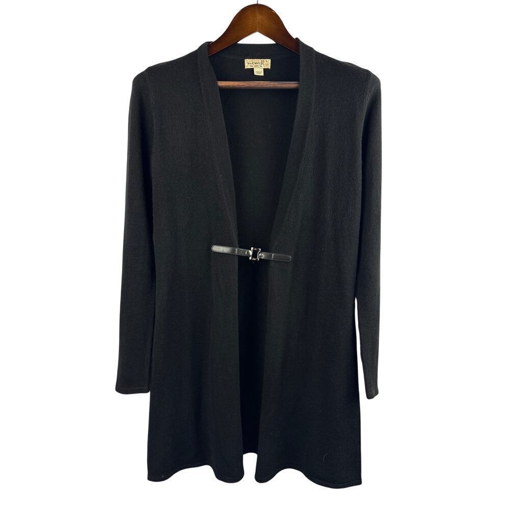 Women’s One World Small Black Cardigan w/ Attached Leather Belt
